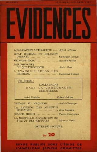 Evidences. N° 20 (Septembre/Octobre 1951)